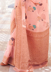 Salmon Pink Linen Woven Silk Saree with Zari work on Border and Pallu - Colorful Saree