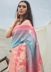 Pink and Blue Handloom Weaving Silk Saree - Colorful Saree