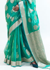 Jade Green Designer Woven Organza Silk Saree - Colorful Saree