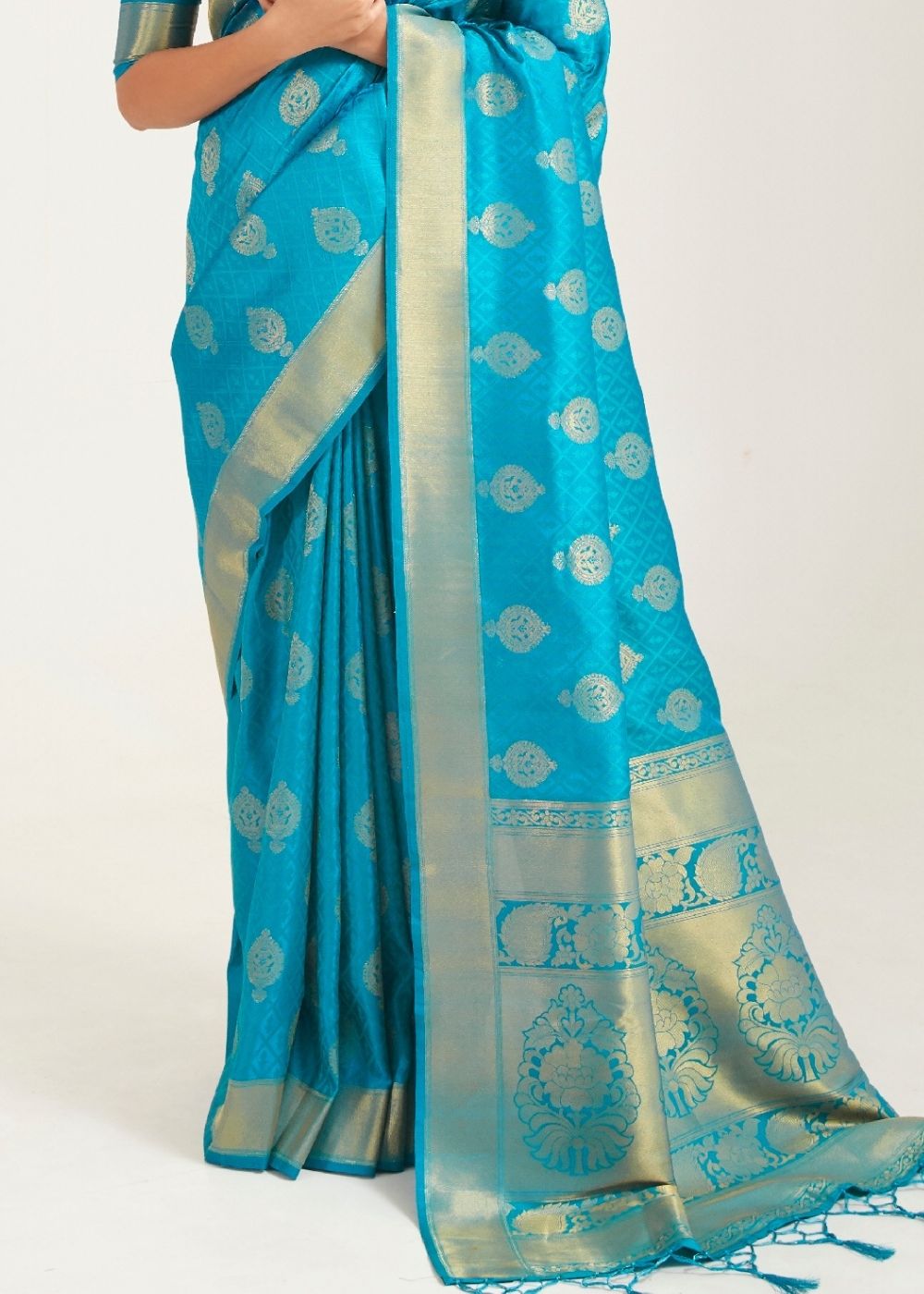 Olympic Blue Zari Butta Woven Banasari Silk Saree - Colorful Saree