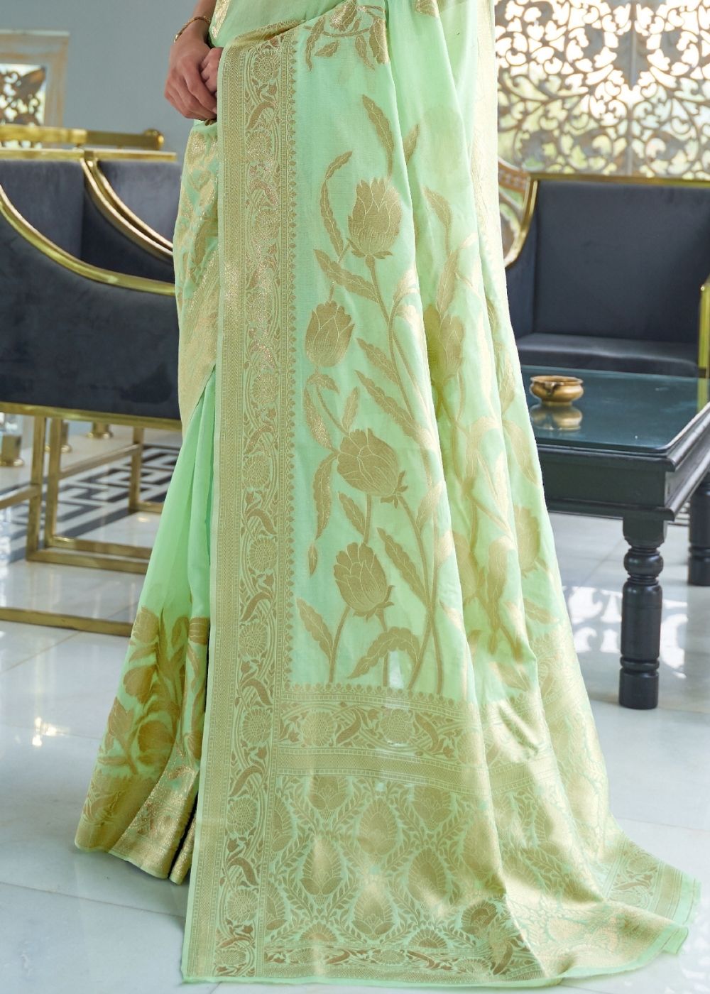 Mint Green Zari Woven Designer Silk Saree - Colorful Saree