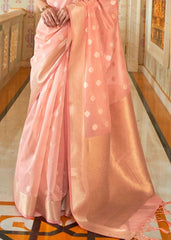 Flamingo Pink Zari Woven Linen Silk Saree - Colorful Saree