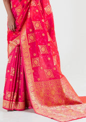 Tulip Pink Zari Woven Banarasi Silk Saree - Colorful Saree