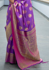 Royal Purple Woven Banarasi Silk Saree with overall Butti - Colorful Saree