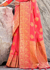 Punch Pink Woven Designer Silk Saree with Butti overall - Colorful Saree