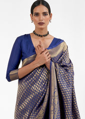 Midnight Blue Kanjivaram Soft Woven Silk Saree - Colorful Saree