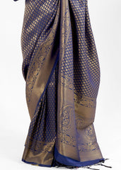 Midnight Blue Kanjivaram Soft Woven Silk Saree - Colorful Saree