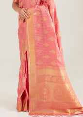 Salmon Pink Zari Butta Woven Banasari Silk Saree - Colorful Saree