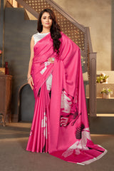 Pink color Satin digital print Saree - Colorful Saree