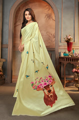 Pastel Green color Satin digital print Saree - Colorful Saree