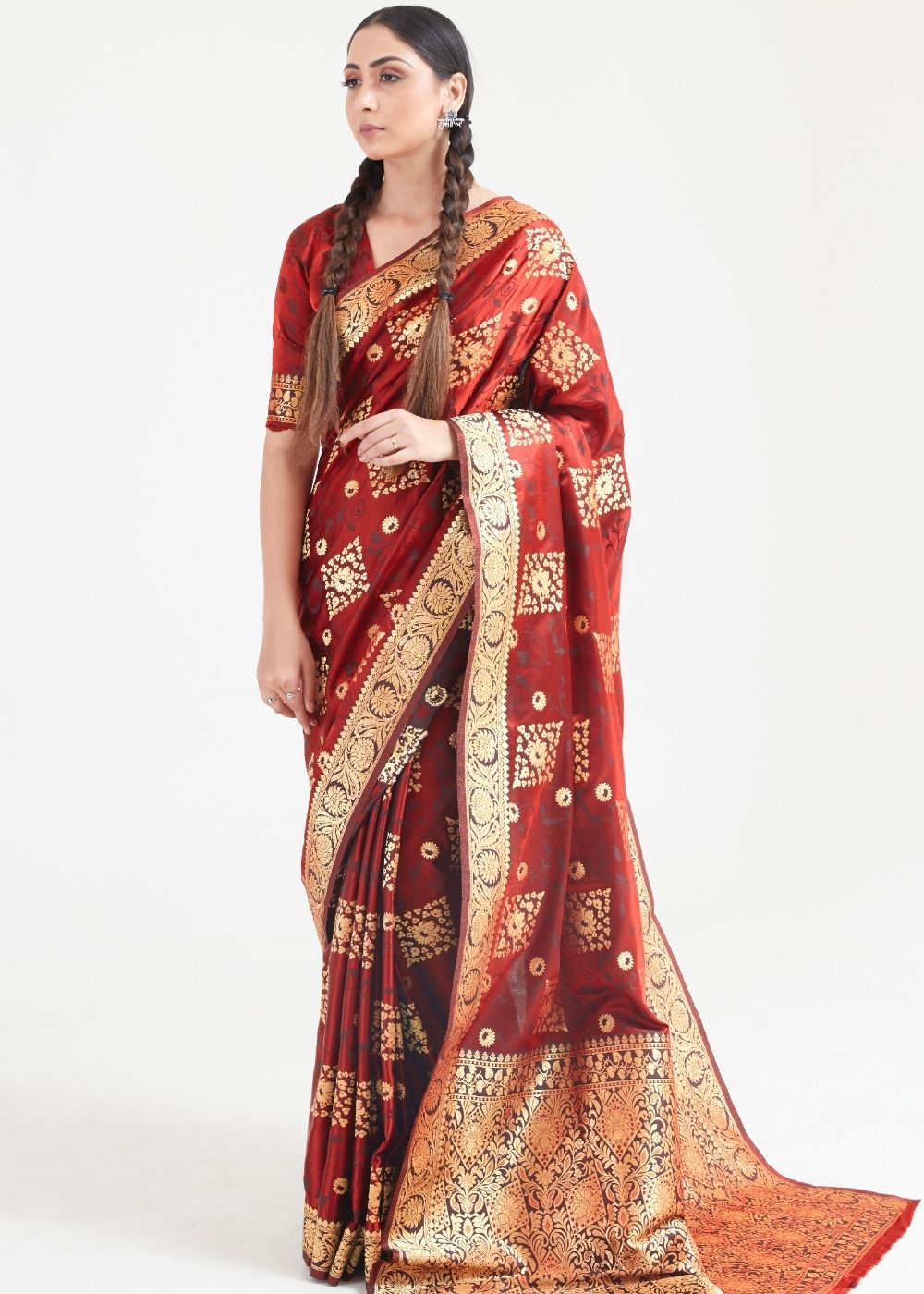 Sangria Red Zari Woven Banarasi Silk Saree - Colorful Saree