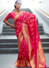 Ruby Pink Woven Banarasi Silk Saree with overall Butti - Colorful Saree