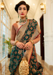 Dark Green Patola Silk Saree with Golden Border : Top Pick - Colorful Saree