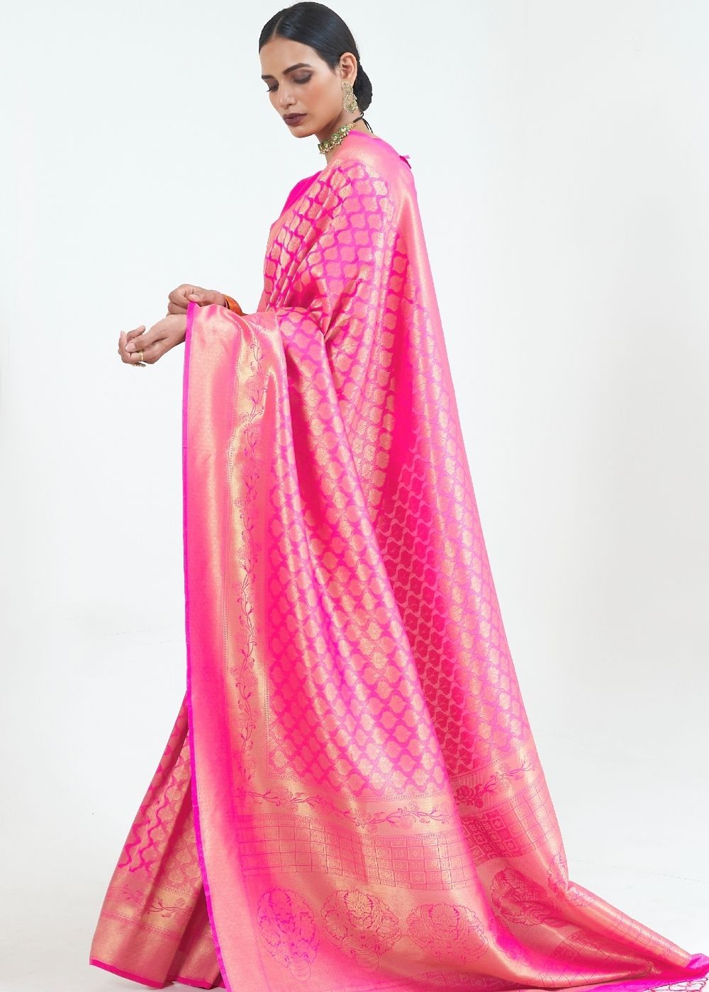 Fuscia Pink Woven Kanjivaram Silk Saree : Limited Edition - Colorful Saree