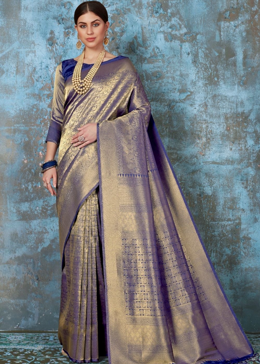 Midnight Blue Handloom Weave Kanjivaram Silk Saree : Special Wedding Edition - Colorful Saree