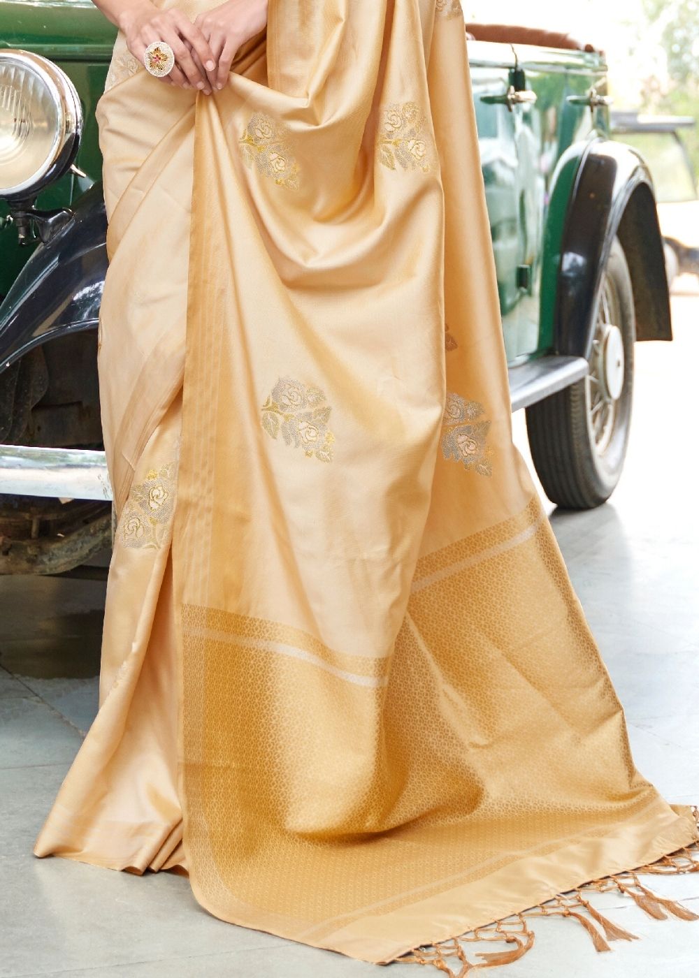 Golden Zari Butta Banarasi-Chanderi Fusion Silk Saree - Colorful Saree