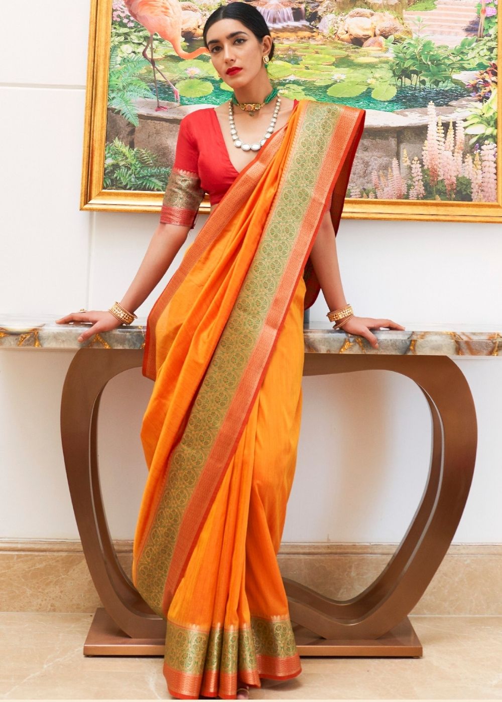 Bright Orange Handloom Woven Silk Saree - Colorful Saree