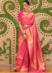 Hot Pink Zari Woven Kanjivaram Silk Saree - Colorful Saree