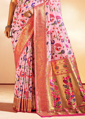 Taffy Pink Woven Banarasi Paithani Silk Saree - Colorful Saree