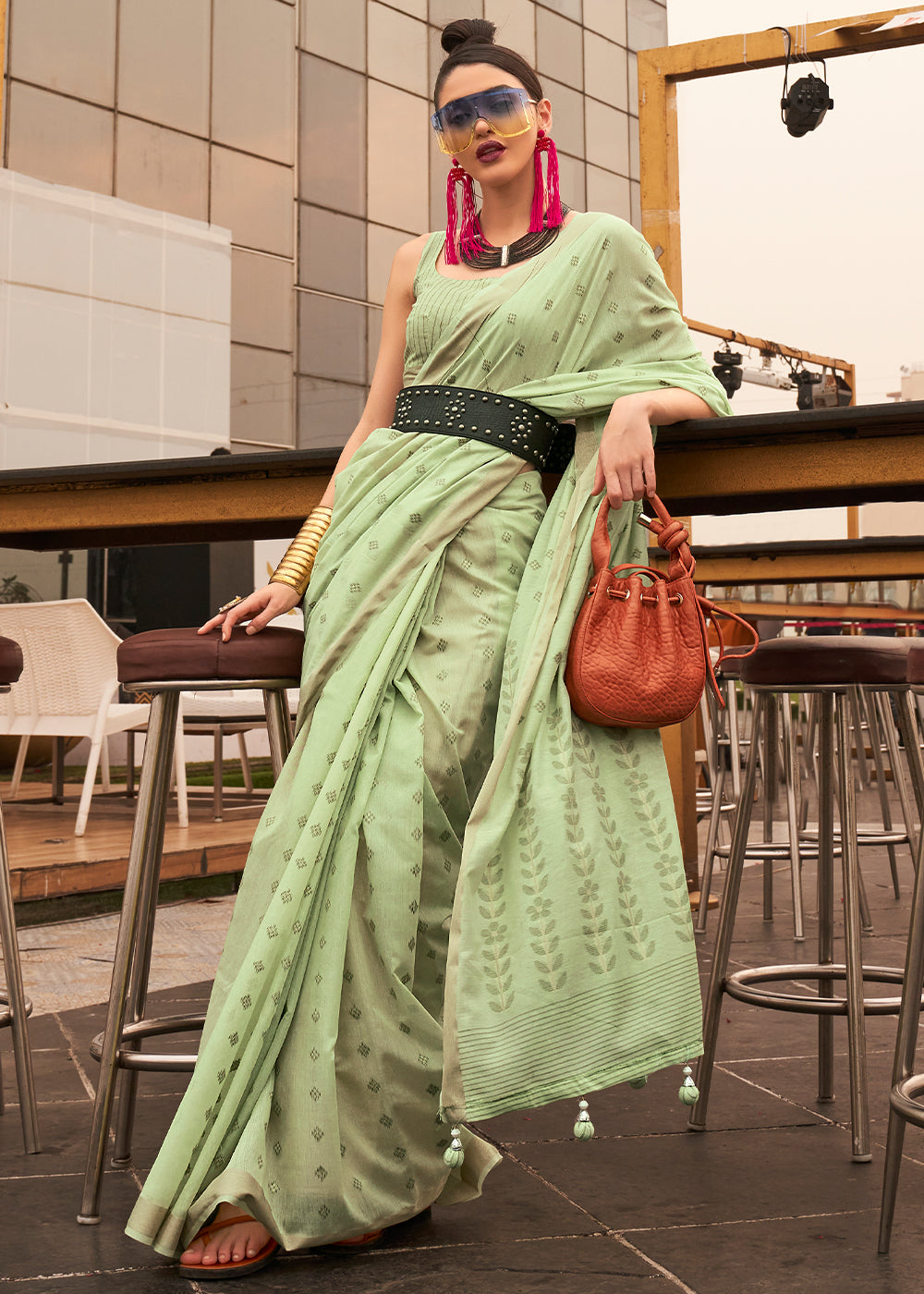 Pastel Green Handloom Weaving Banarasi Cotton Silk Saree - Colorful Saree