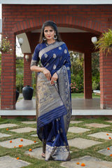 Navy Blue Weaving Banarasi Silk Festival Wear Saree - Colorful Saree