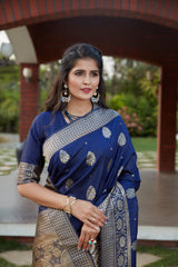 Navy Blue Weaving Banarasi Silk Festival Wear Saree - Colorful Saree