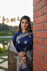 Navy Blue Weaving Banarasi Silk Festival Wear Saree - Colorful Saree