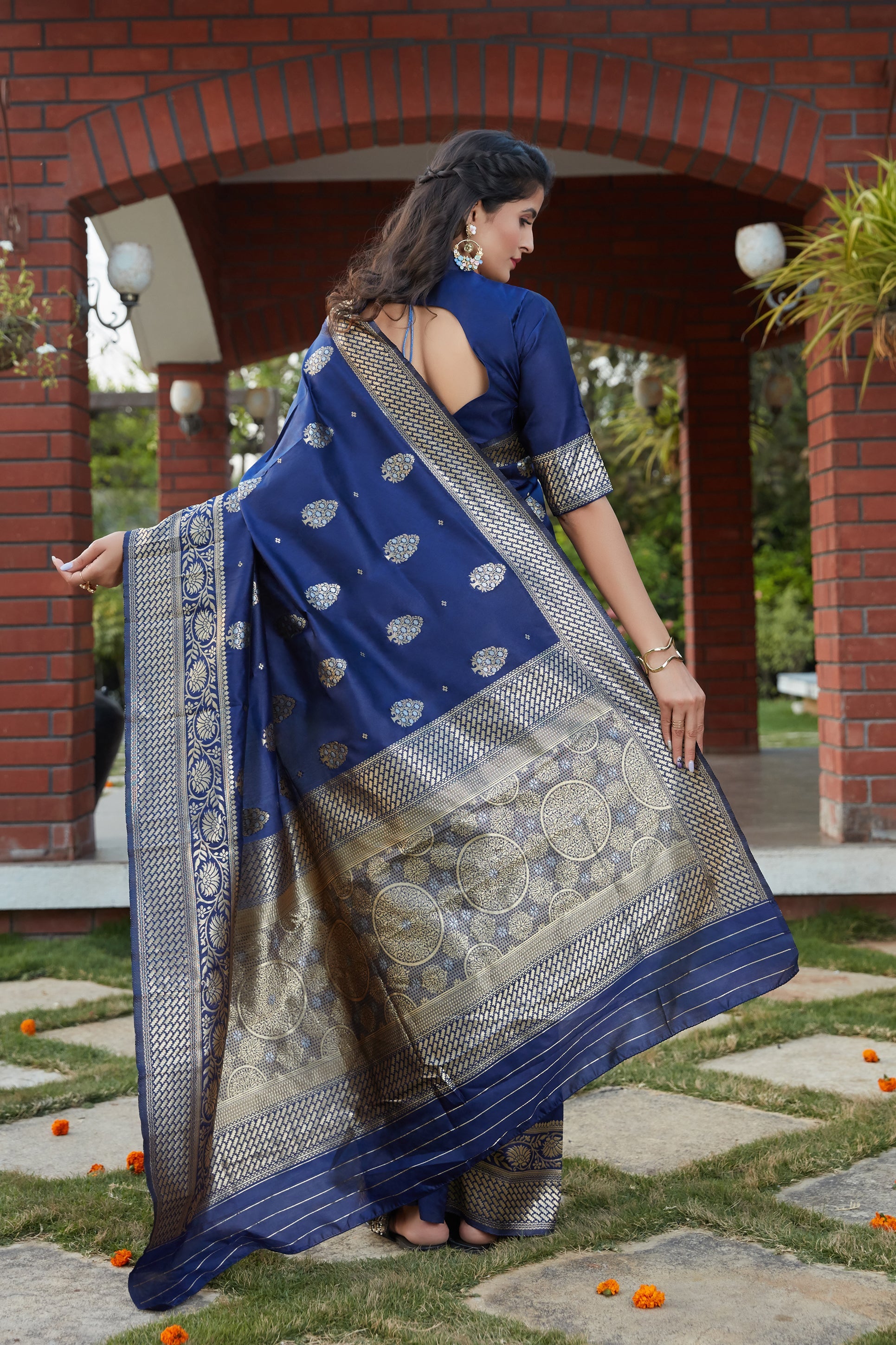 Navy Blue Weaving Banarasi Silk Festival Wear Saree - Colorful Saree