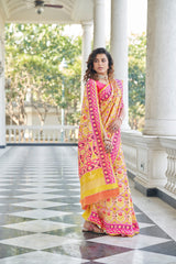 Yellow With Pink Color Patola Weaving Zari Silk Saree - Colorful Saree