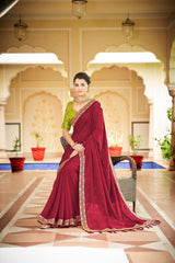 Designer Red Color Swarovski Sequence Work Silk Saree - Colorful Saree