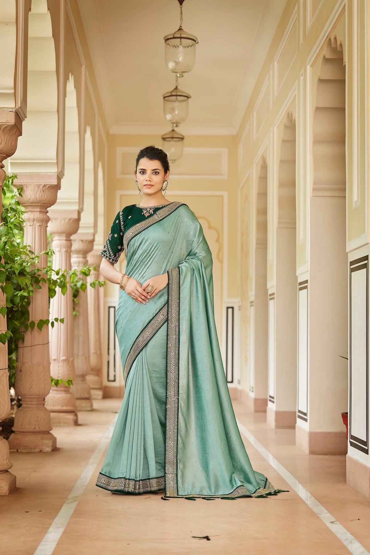 Designer Pista Green Color Swarovski Sequence Work Silk Saree - Colorful Saree