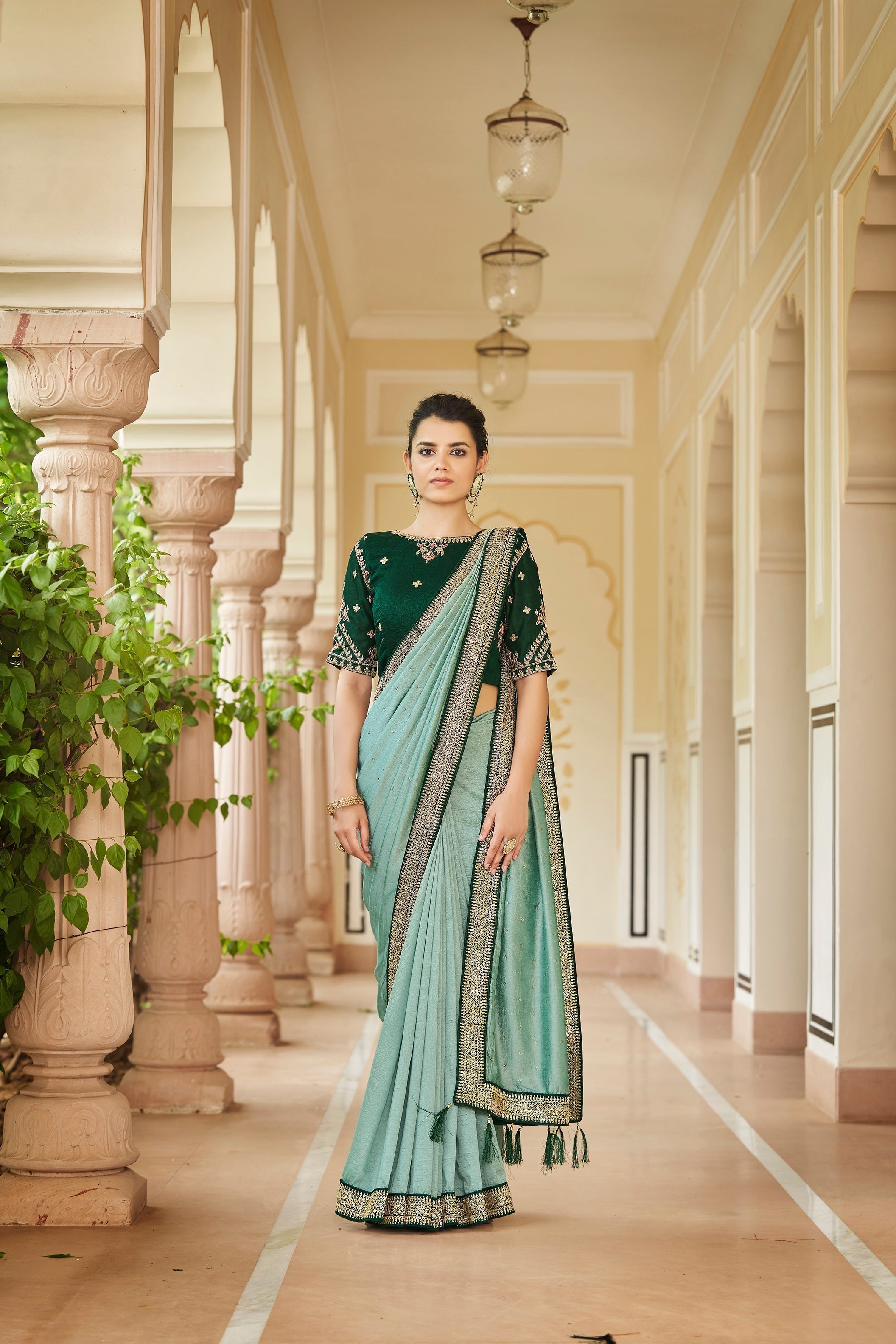 Designer Pista Green Color Swarovski Sequence Work Silk Saree - Colorful Saree