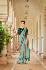 Designer Pista Green Color Swarovski Sequence Work Silk Saree - Colorful Saree