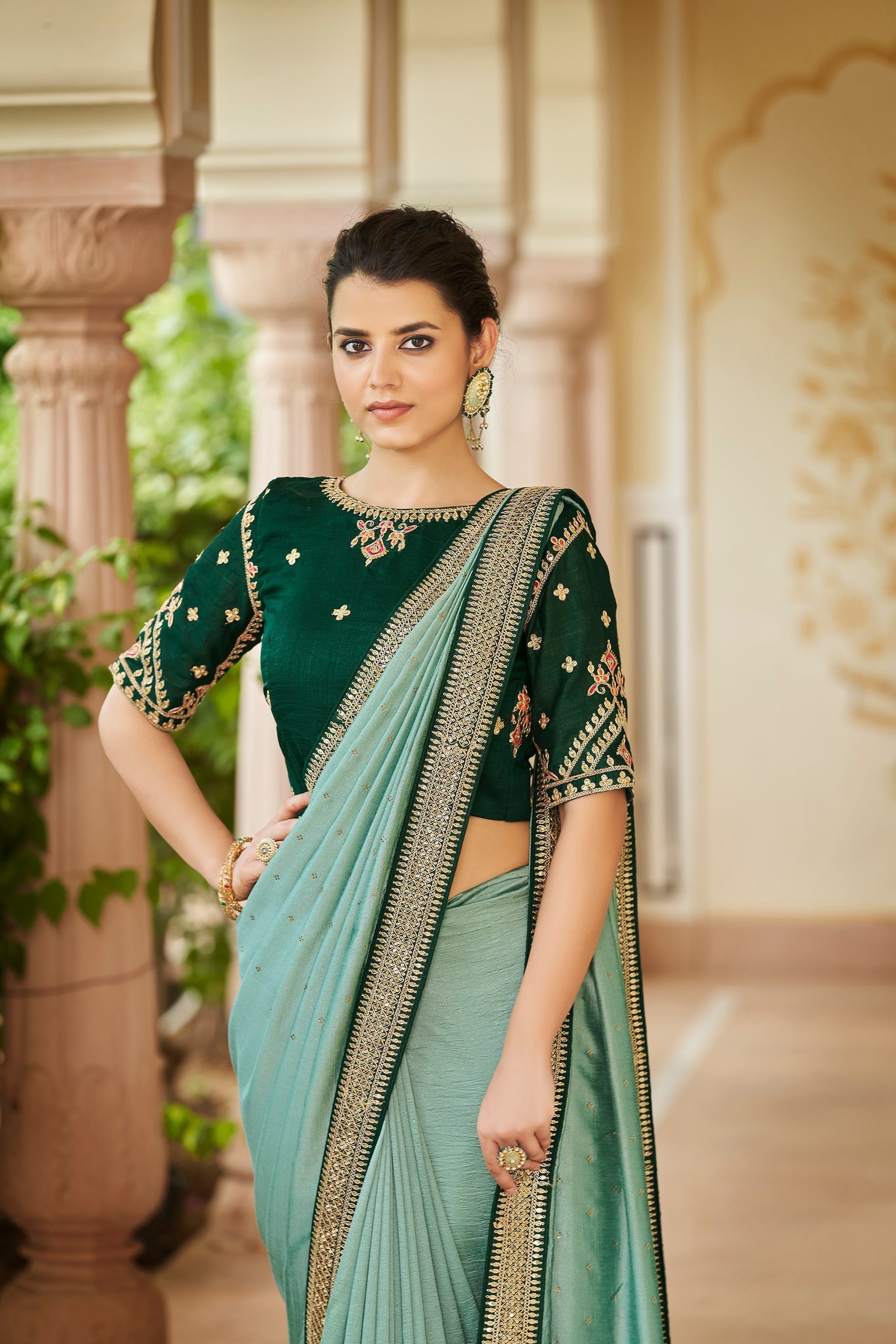 Designer Pista Green Color Swarovski Sequence Work Silk Saree - Colorful Saree