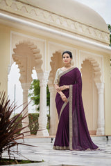 Designer Purple Color Swarovski Sequence Work Silk Saree - Colorful Saree