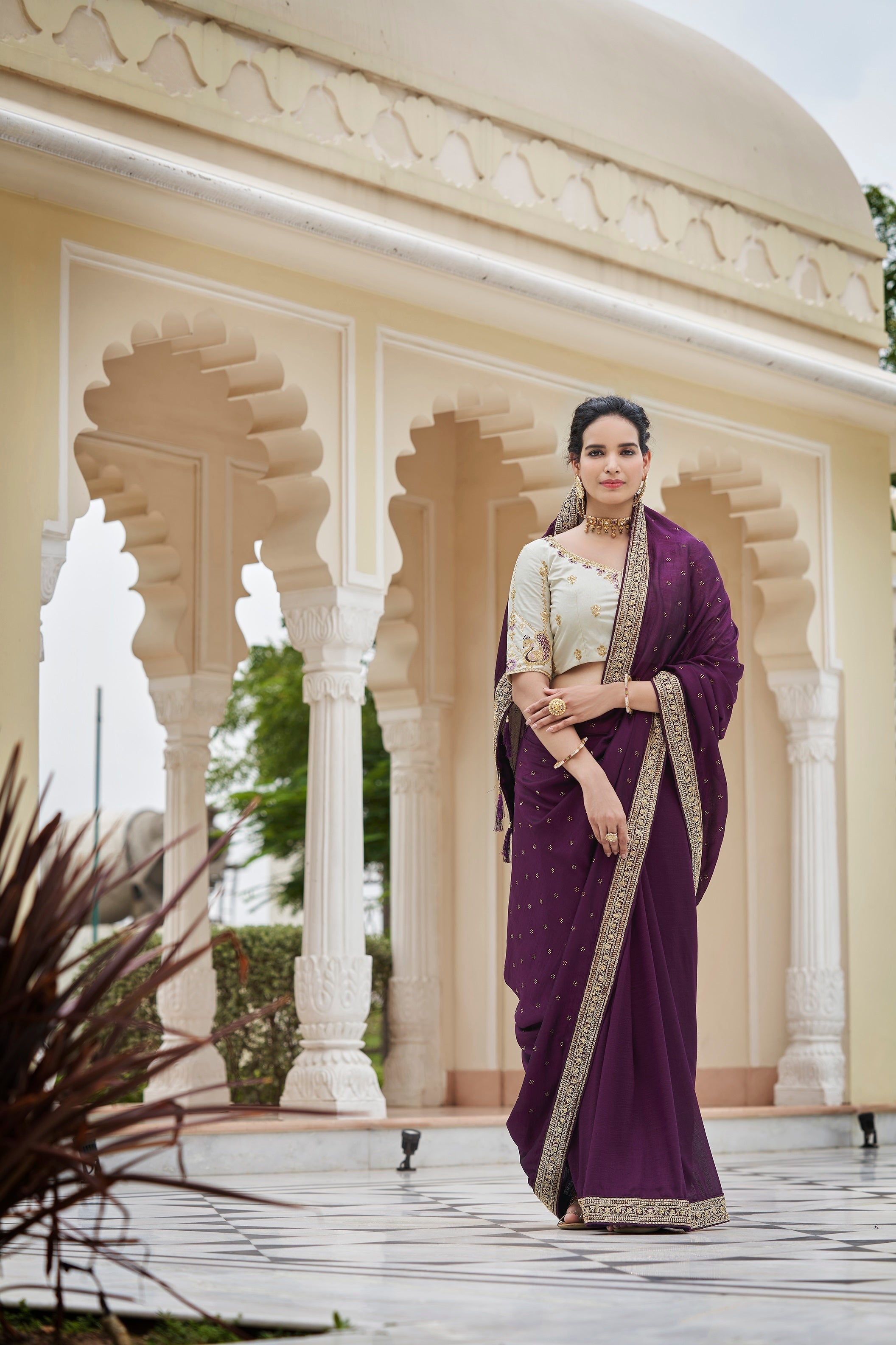 Designer Purple Color Swarovski Sequence Work Silk Saree - Colorful Saree