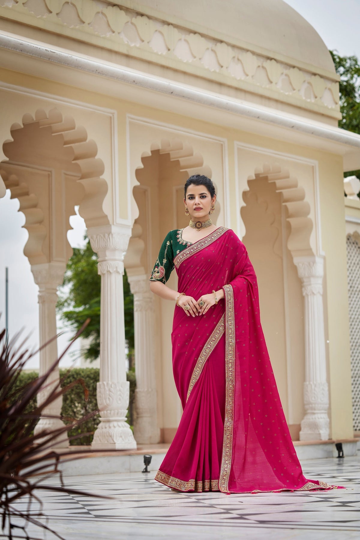 Designer Dark Pink Color Swarovski Sequence Work Silk Saree - Colorful Saree