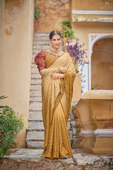 Fancy Yellow Color Sequence Thread Work Chinon Saree - Colorful Saree