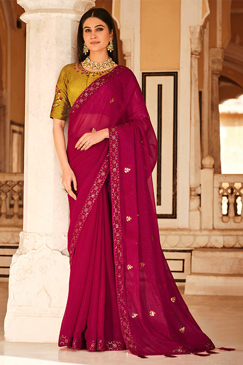 Rani Chinon Thread With Sequins Work Saree - Colorful Saree