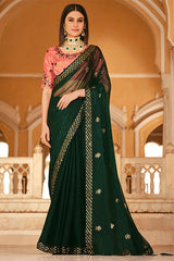Green Chinon Thread With Sequins Work Saree - Colorful Saree
