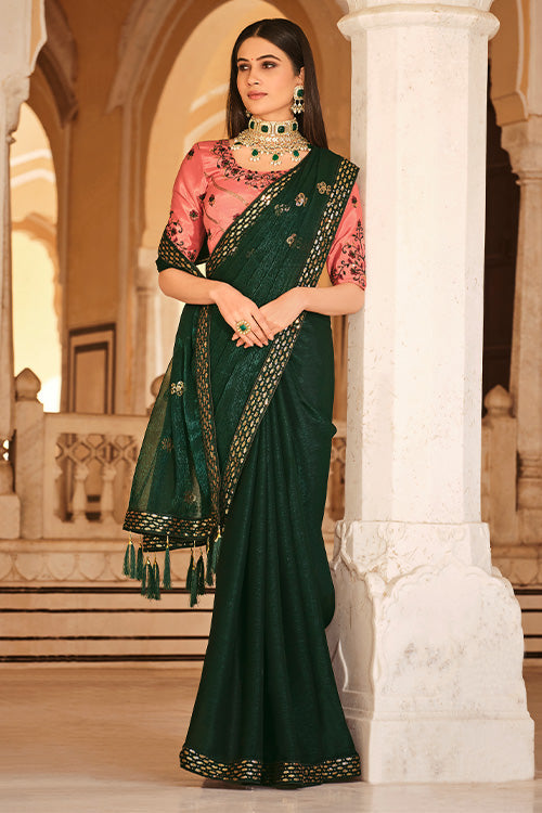 Green Chinon Thread With Sequins Work Saree - Colorful Saree
