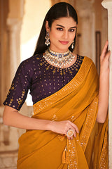 Yellow Chinon Thread With Sequins Work Saree - Colorful Saree