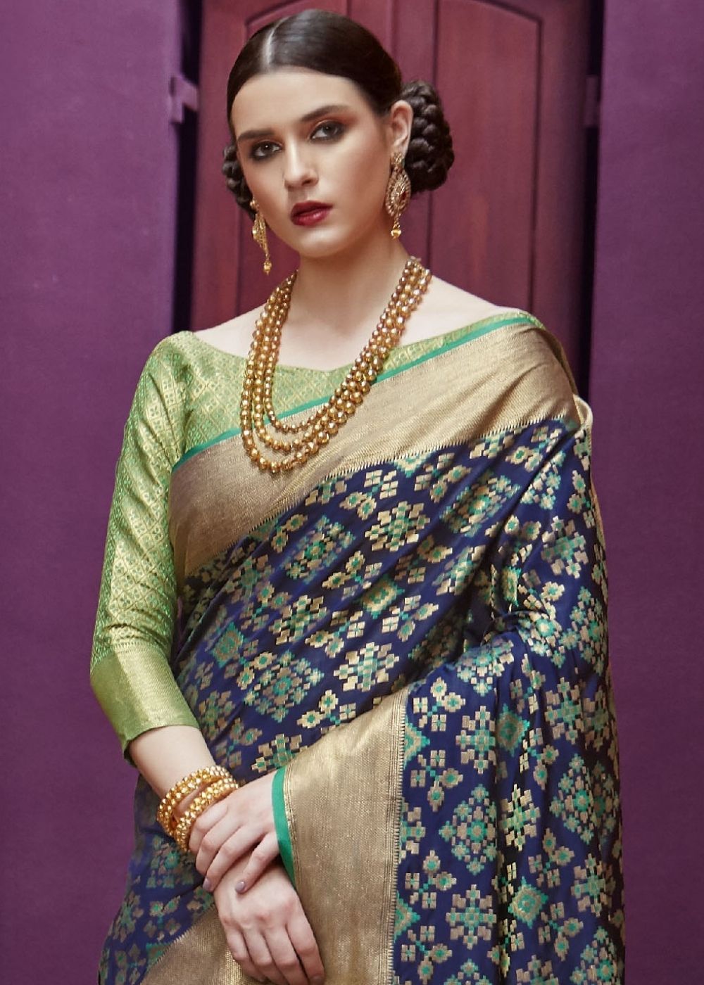 Navy Blue Woven Patola Silk Saree - Colorful Saree