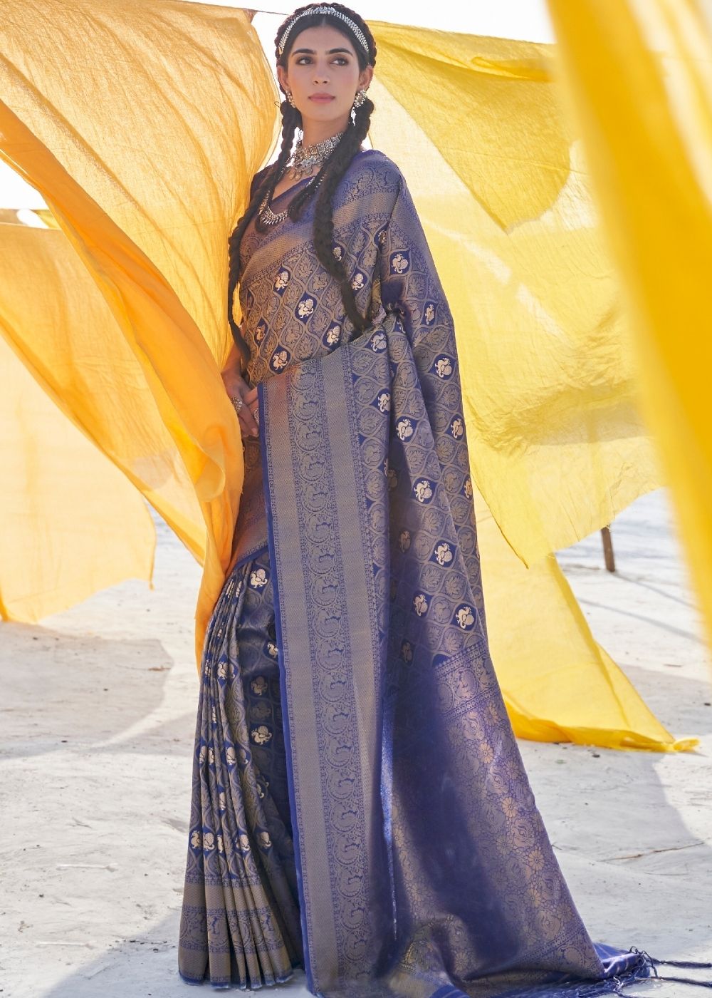 Space Blue Soft Silk Woven Kanjivaram Saree : Special Edition - Colorful Saree