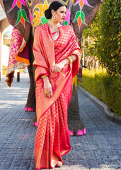 Hot Pink Handloom Weave Kanjivaram Silk Saree - Colorful Saree