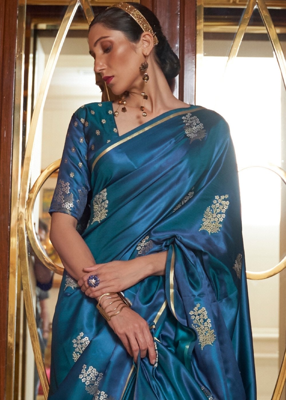 Regal Blue Designer Satin Silk Saree - Colorful Saree