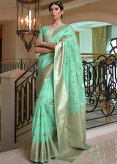 Mint Green Banarasi-Chanderi Fusion Woven Silk Saree - Colorful Saree