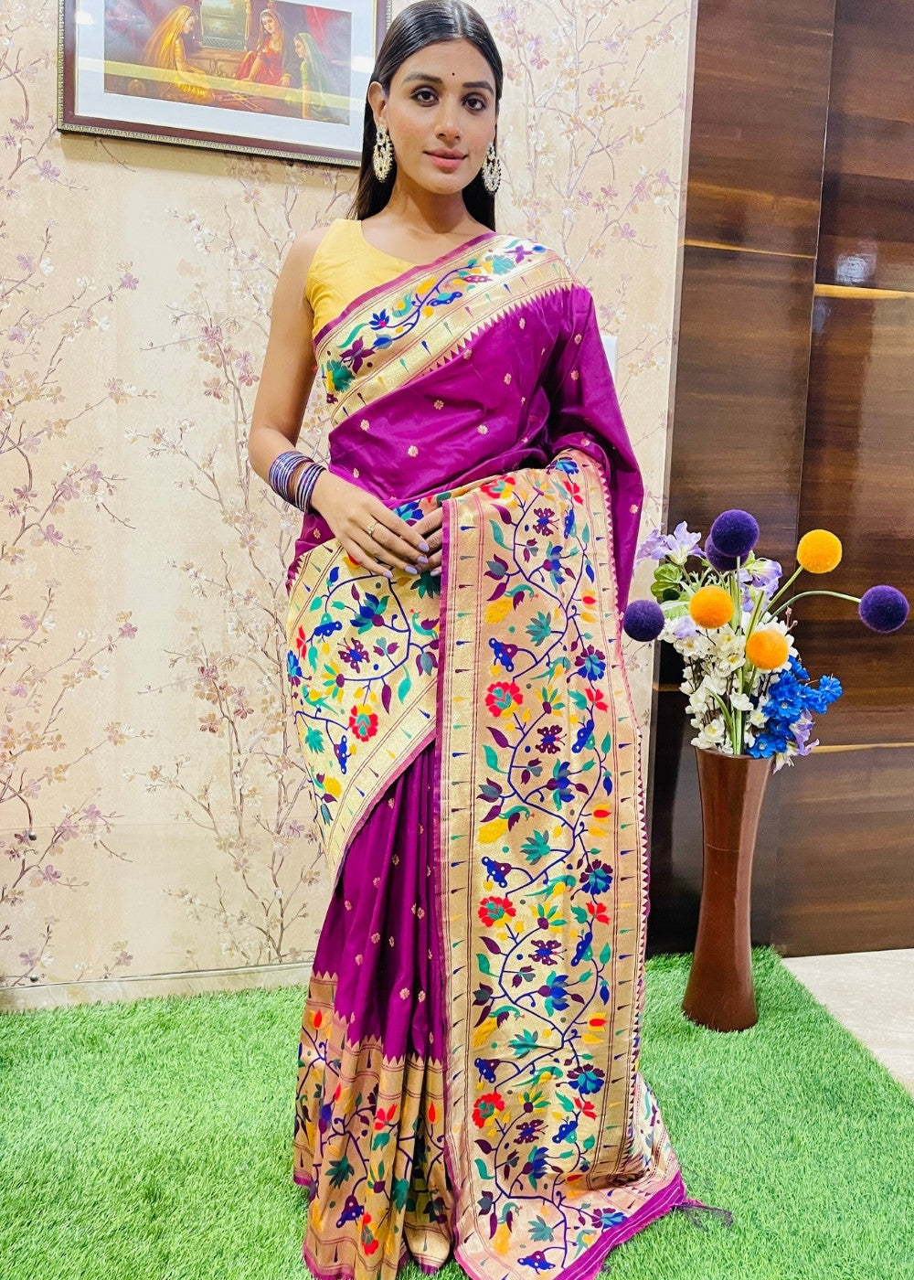 Magenta Purple Zari Woven Paithani Silk Saree - Colorful Saree