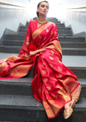 Ruby Pink Woven Banarasi Silk Saree with overall Butti - Colorful Saree