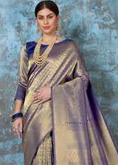 Midnight Blue Handloom Weave Kanjivaram Silk Saree : Special Wedding Edition - Colorful Saree